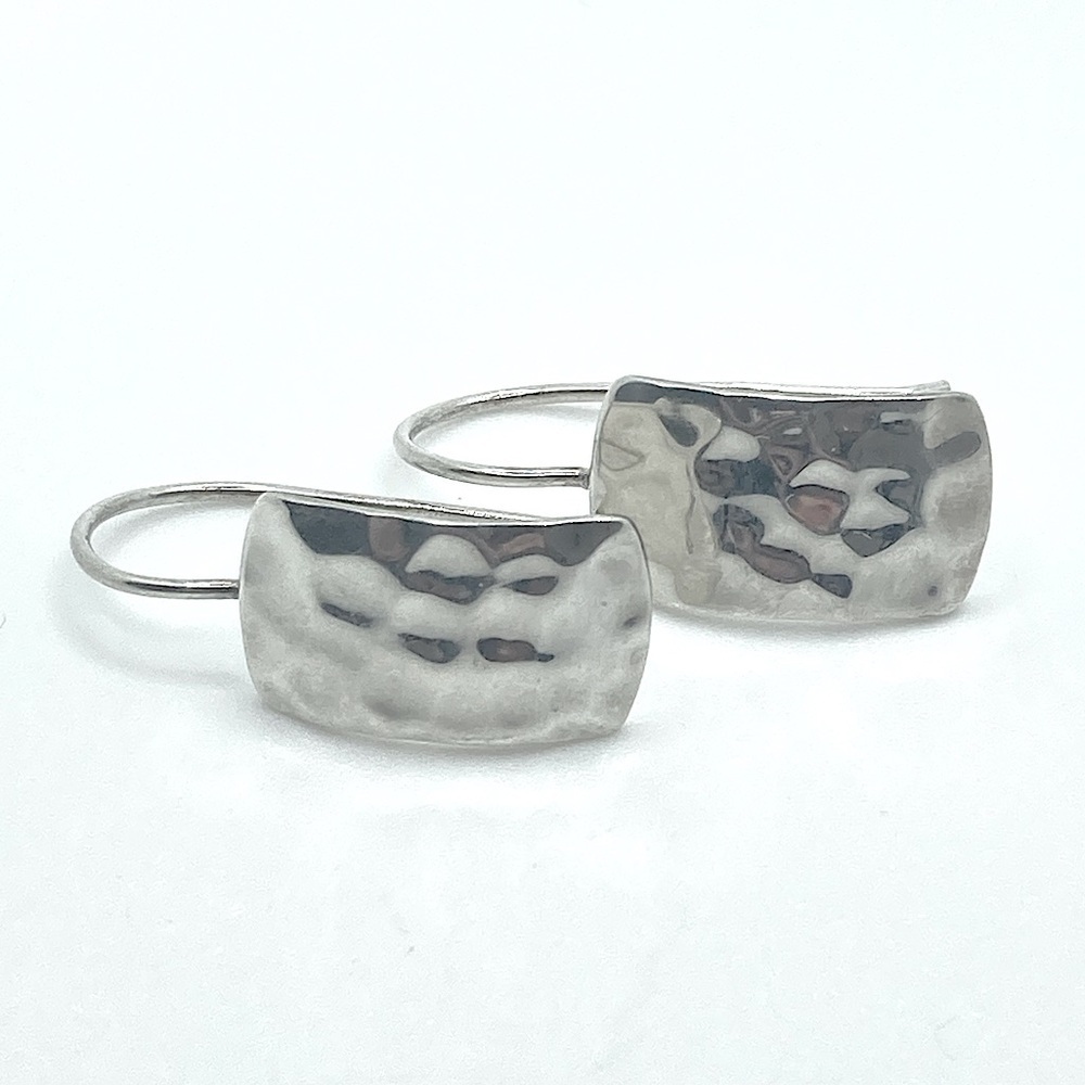 Silpada Sterling 925 Silver Rectangle Hammered Earrings W0991 / 1.1”